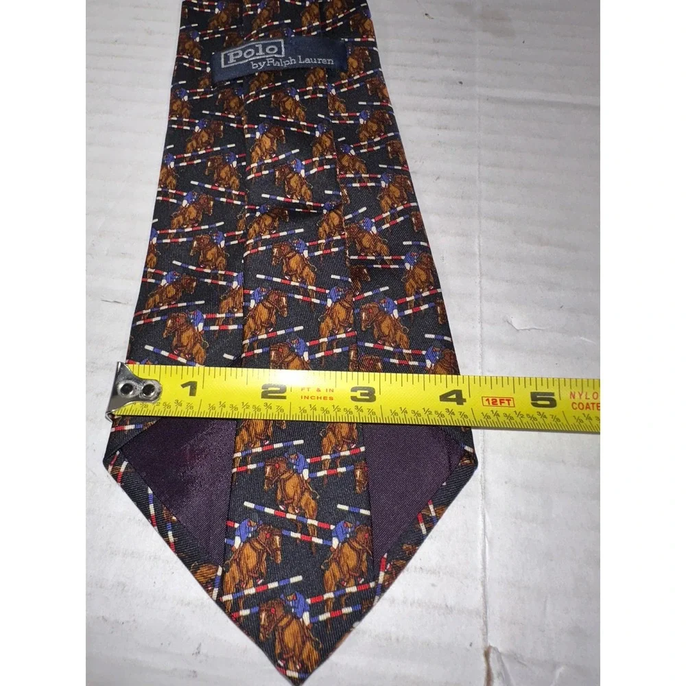 Polo Ralph Lauren Silk Tie Navy Blue Equestrian Horse Jump Made in Italy Classic